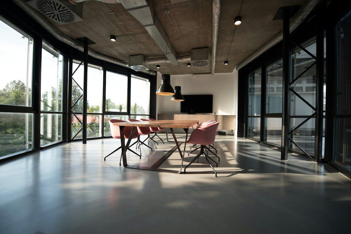 Bright open-plan office with glass walls